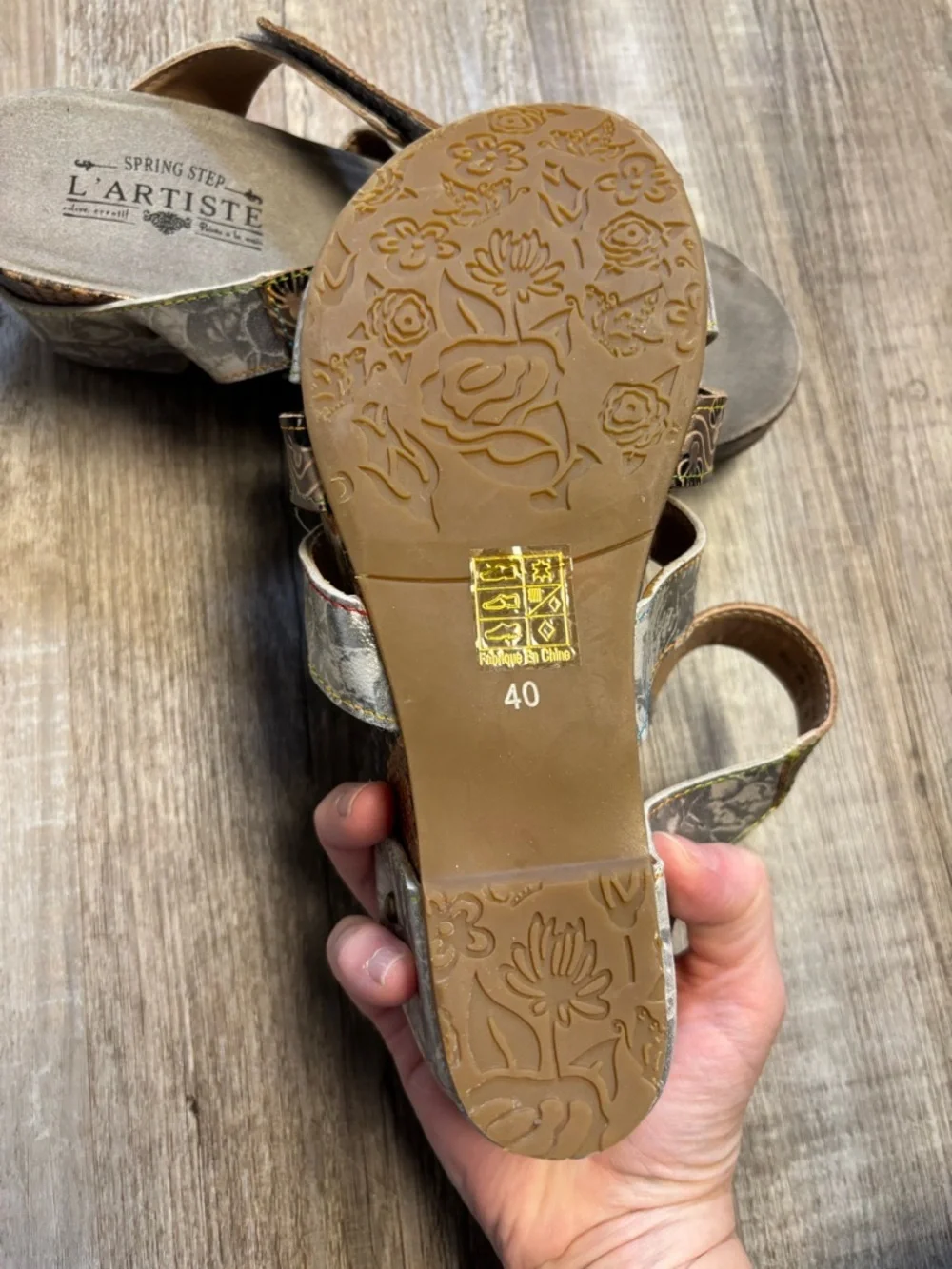 Spring Step L’Artiste Pinriyo Grey Multi Wedge Slide Sandal Silver Snake